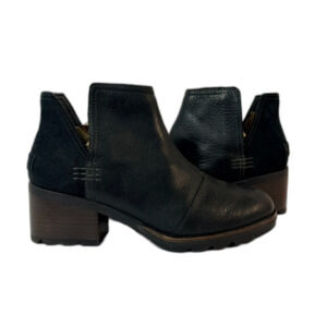 SOREL Cate Cut Out Ankle Boot Women Slip on Black Leather 6.5 NL-3383-010 2"
